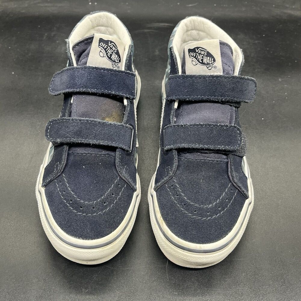 Vans off the wall kids size 2.5 mid top hook and loop closure blue camo - Picture 3 of 7